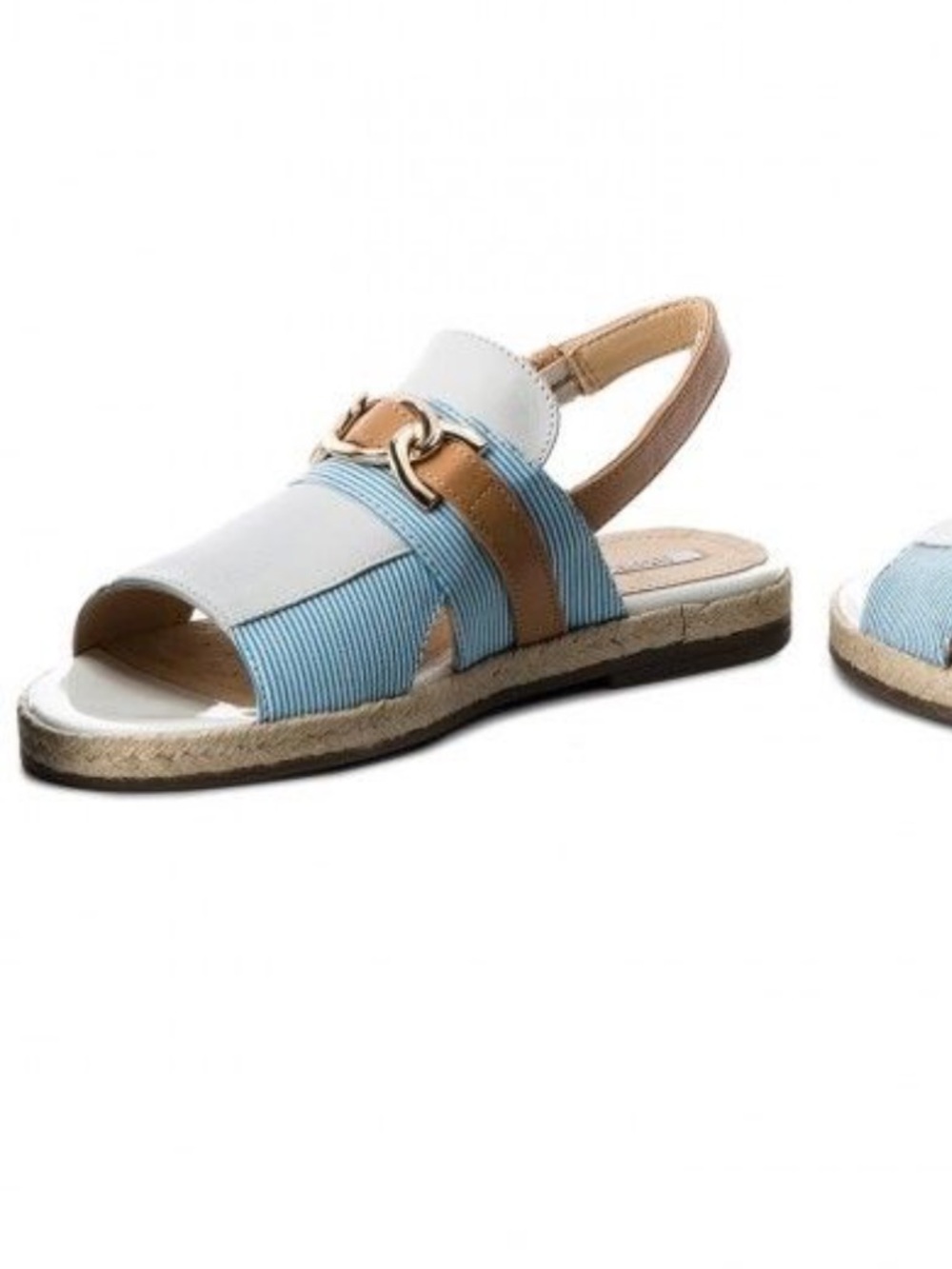 Geox White, Light Blue & Tan Slingback Sandals with Metal Accent - Picture 3 of 8
